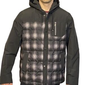 Pendleton Jacket‎ Mens Large Black Plaid Down Puffer Hooded Zip Winter Coat